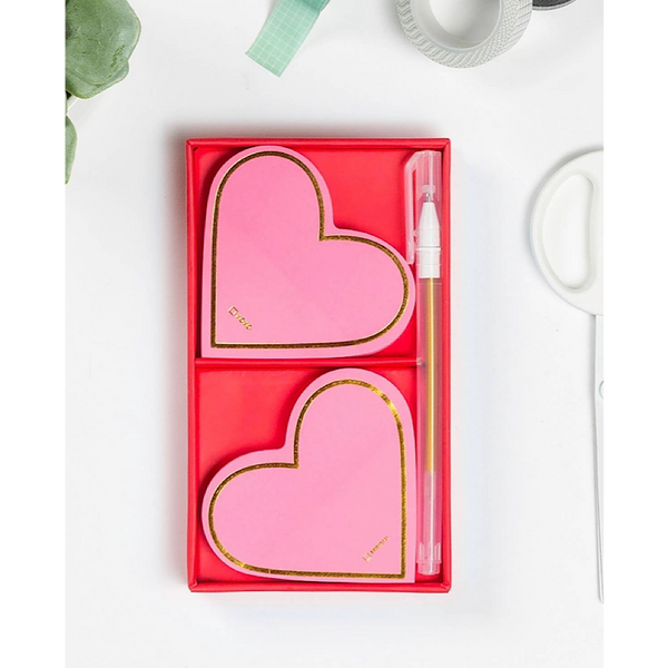 HEART SHAPED STICKY NOTE SET WITH GEL PEN