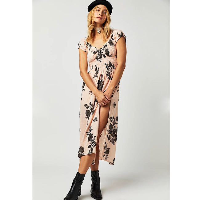 FREE PEOPLE FORGET ME NOT MIDI DRESS - PEACH COMBO